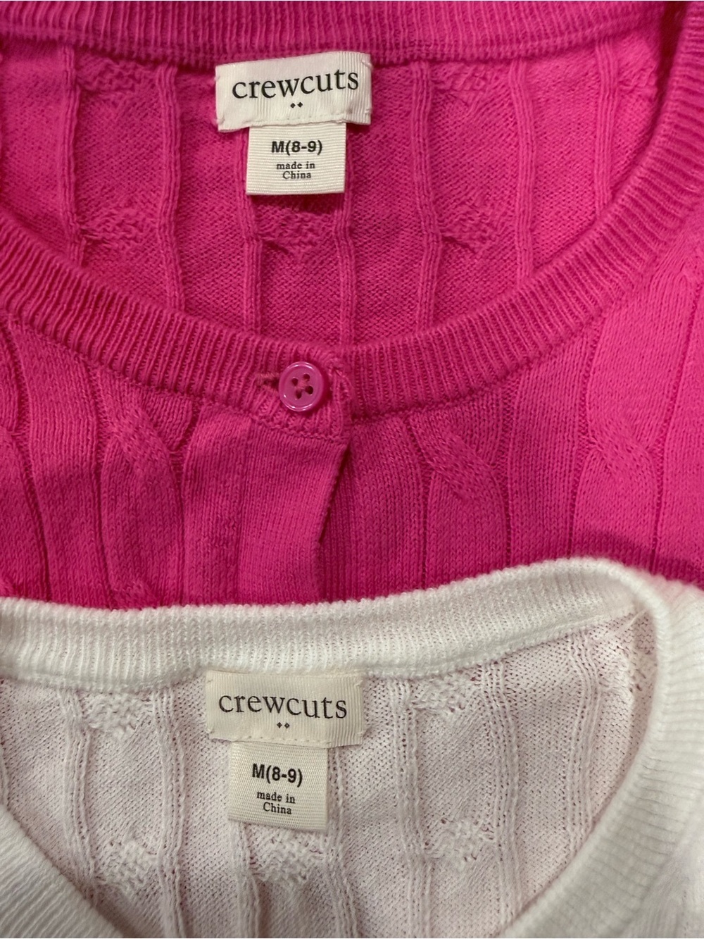 Crewcuts Girls 100% Cotton Cable Knit Cardigans in White and Fuchsia size 8-9 - Picture 2 of 7
